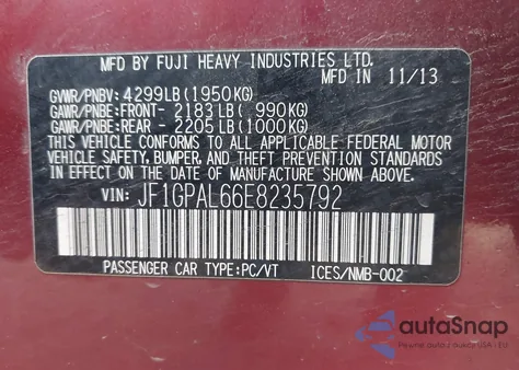 2014 Subaru Impreza 2.0I Sport Premium z USA, uszkodzony, nr VIN JF1GPAL66E8235792